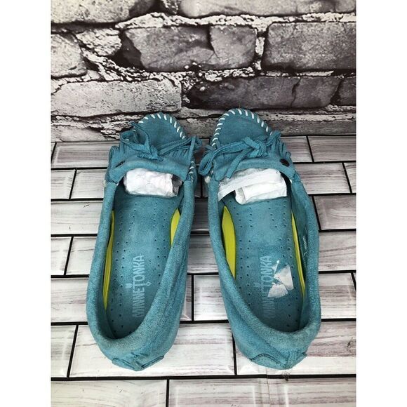 Minnetonka Kilty Turquoise Suede Leather Moccasins Driving Shoes Women Sz 7.5M - Picture 7 of 16